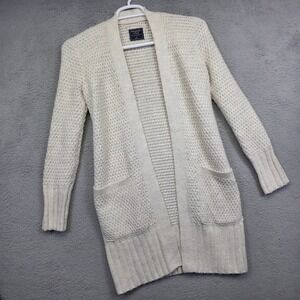 Abercrombie Fitch Duster Cardigan‎ Womens XS Cream Chunky Open Knit Sweater